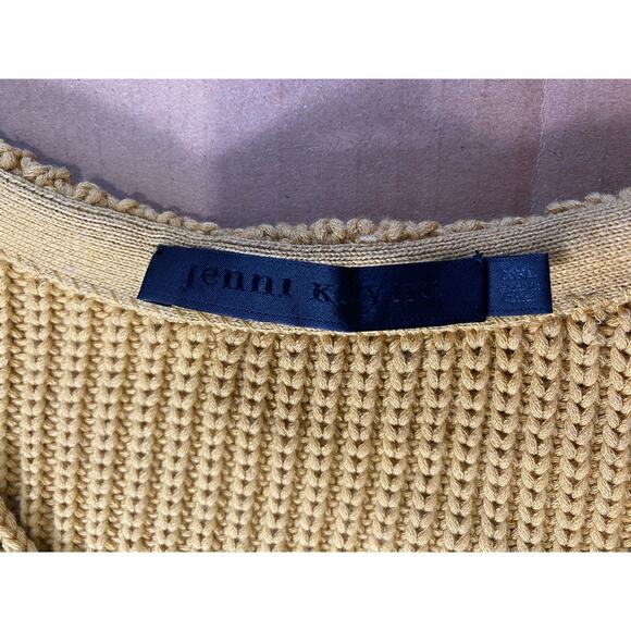 JENNI KAYNE SWEATER FISHERMAN ORGANIC COTTON MUSTARD MARIGOLD KNIT LONGLINE - Picture 5 of 13